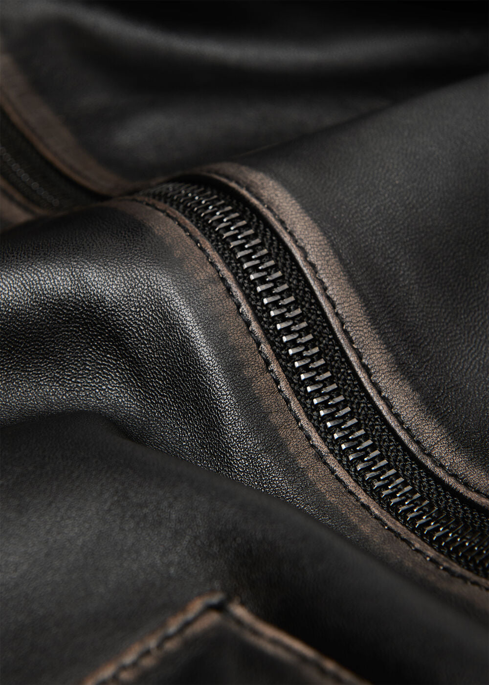 Black Burnished Leather Bomber