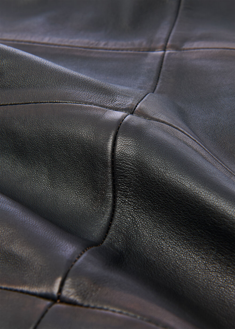 Black Burnished Leather Midi Skirt