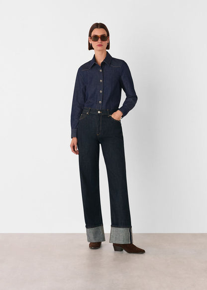 Dark Denim Button Detail Cotton Shirt