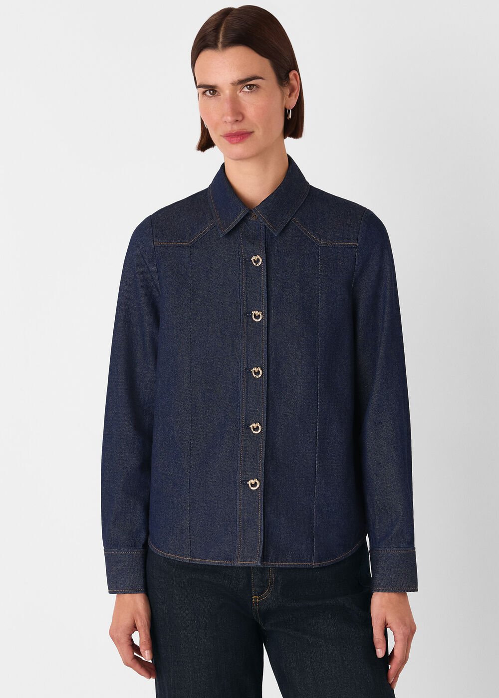 Dark Denim Button Detail Cotton Shirt