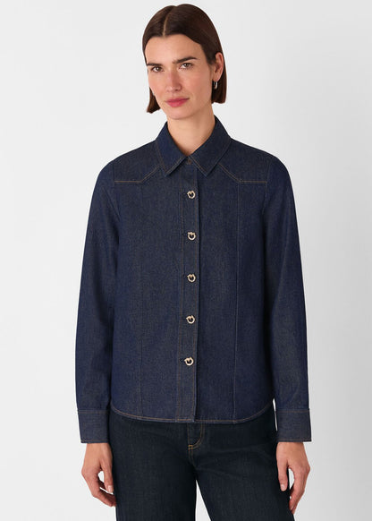 Dark Denim Button Detail Cotton Shirt