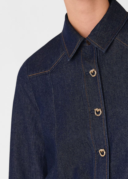 Dark Denim Button Detail Cotton Shirt