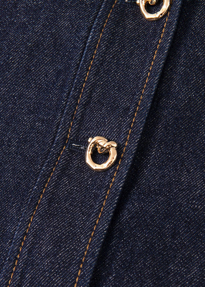 Dark Denim Button Detail Cotton Shirt