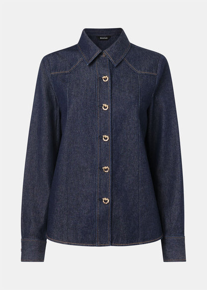 Dark Denim Button Detail Cotton Shirt