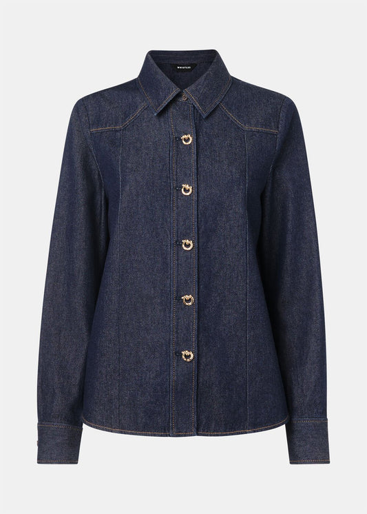 Dark Denim Button Detail Cotton Shirt