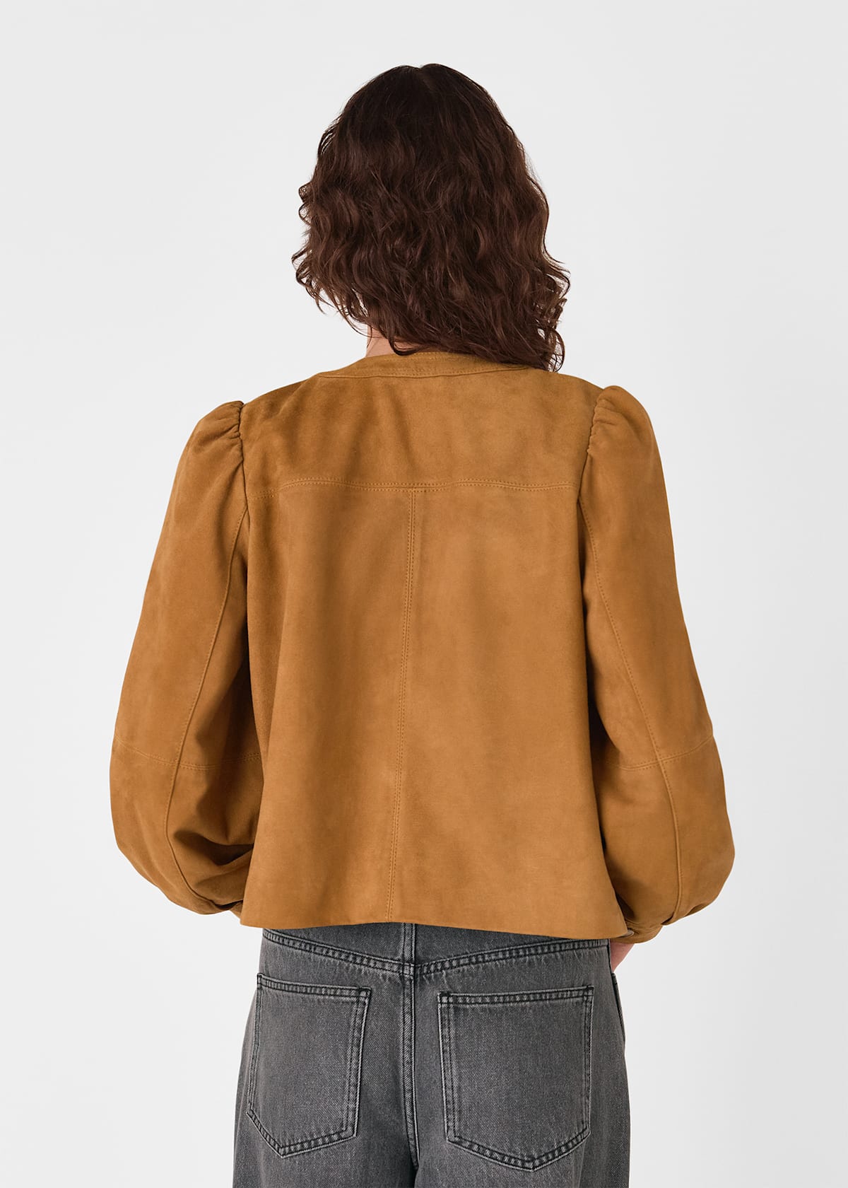Camel Button Front Suede Jacket