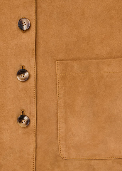 Camel Button Front Suede Jacket
