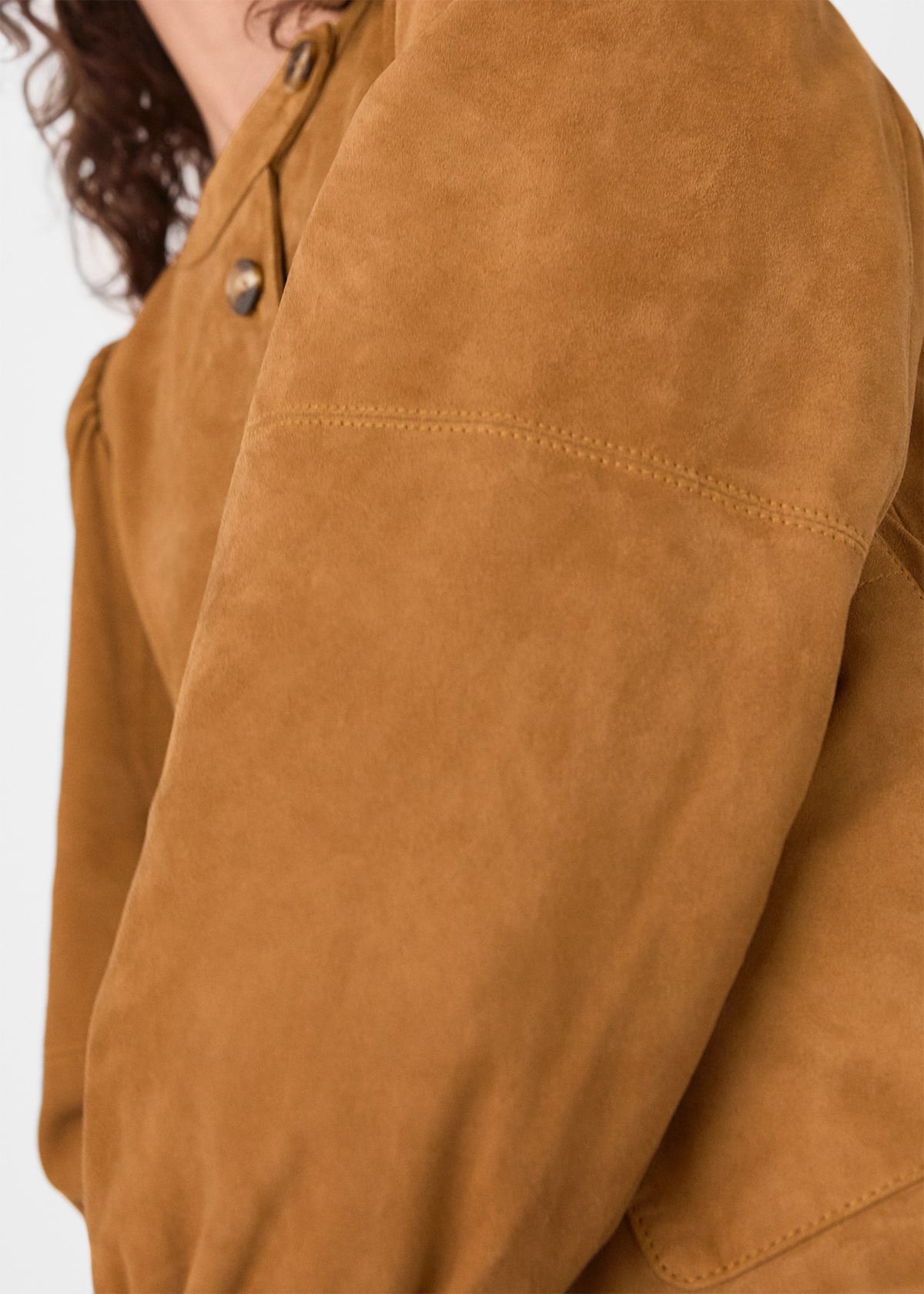 Camel Button Front Suede Jacket