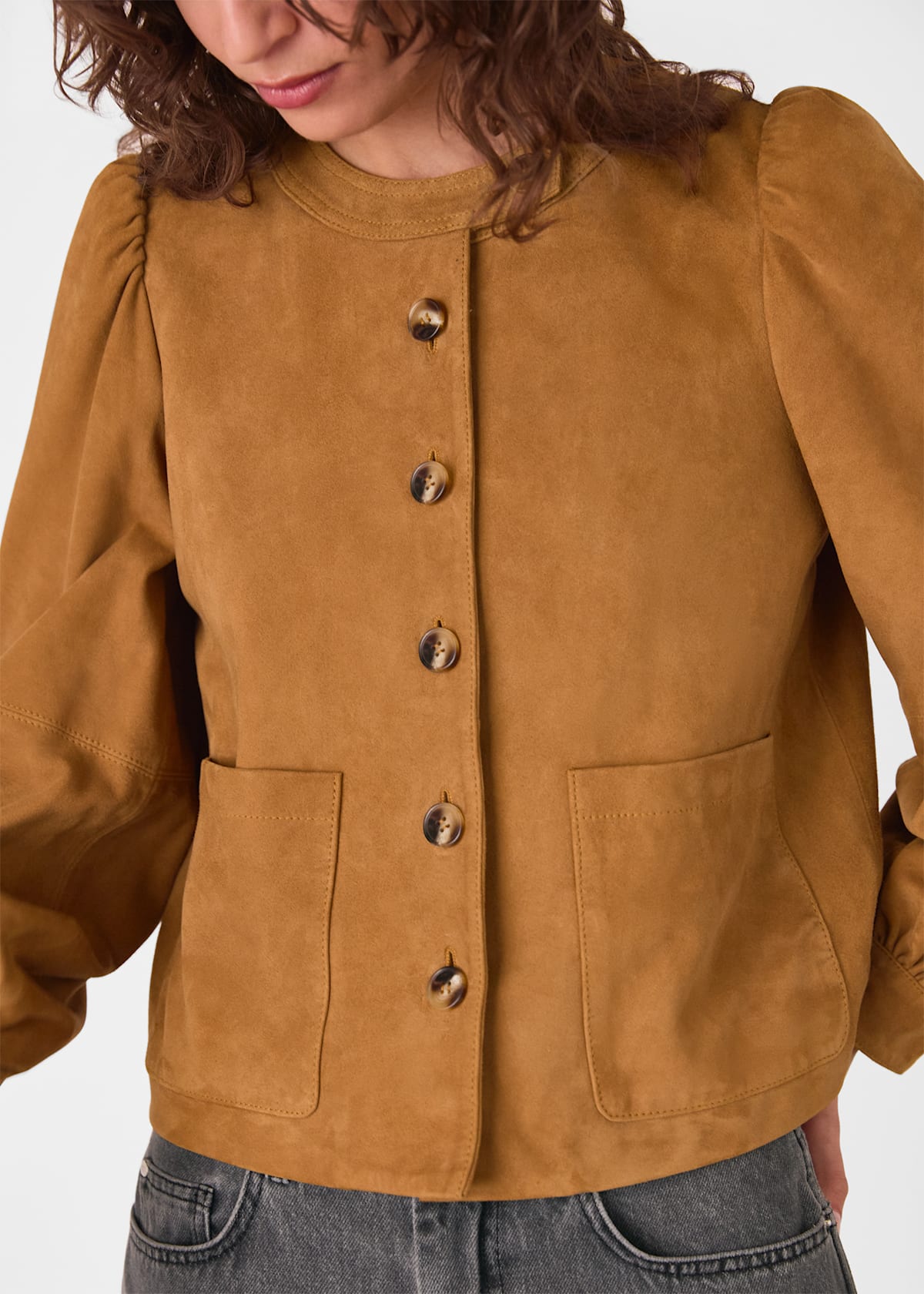 Camel Button Front Suede Jacket