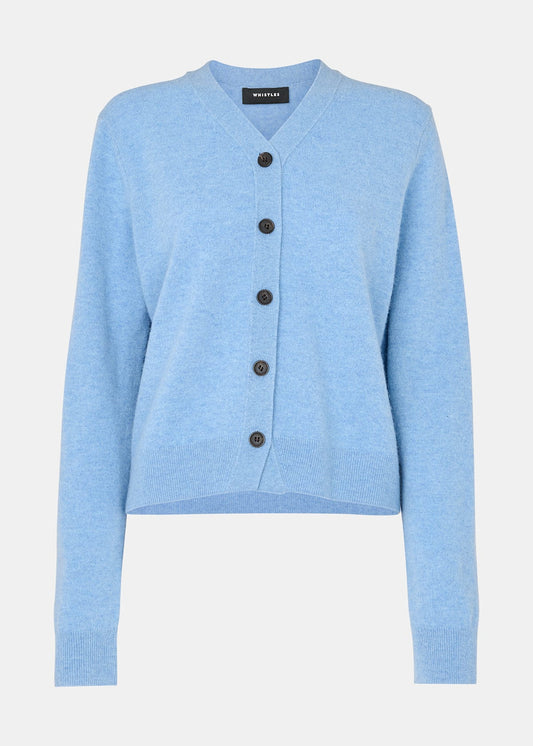 Blue Button Front V Neck Cardigan