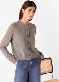 Neutral Button Front V Neck Cardigan