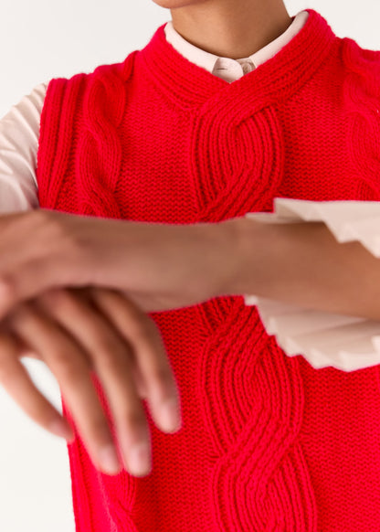 Red Cable Detail Knitted Tank