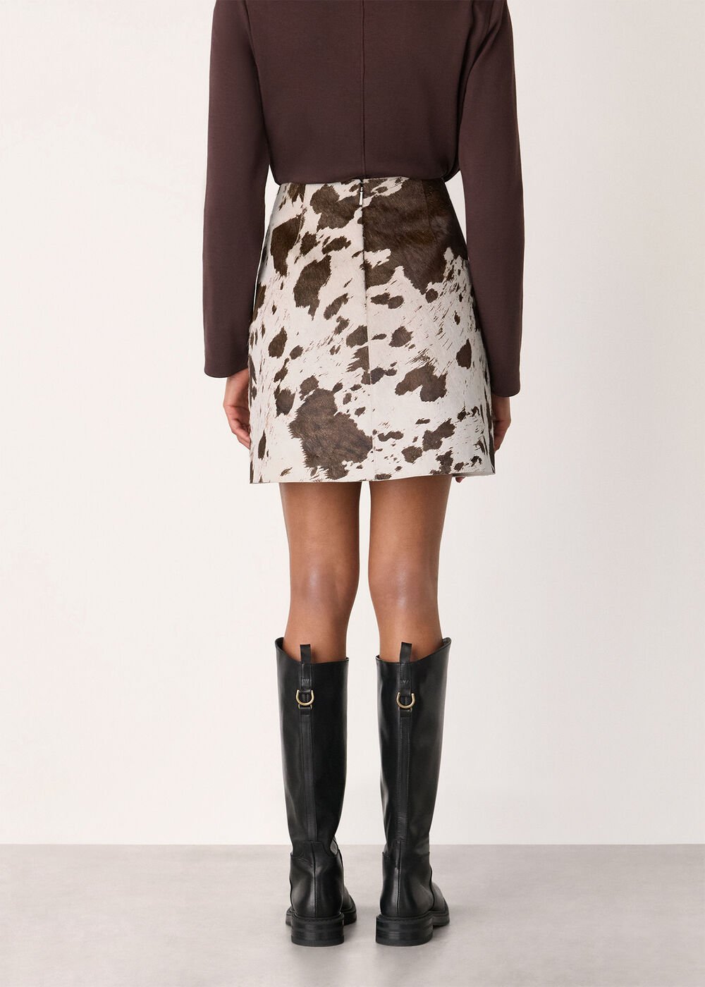 Brown/Multi Cow Print A Line Skirt