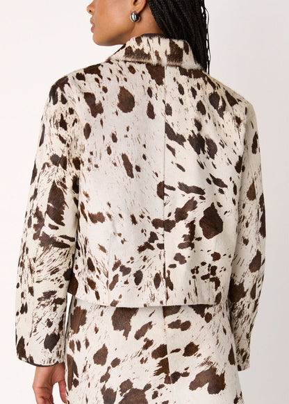 Brown/Multi Cow Print Zip Jacket