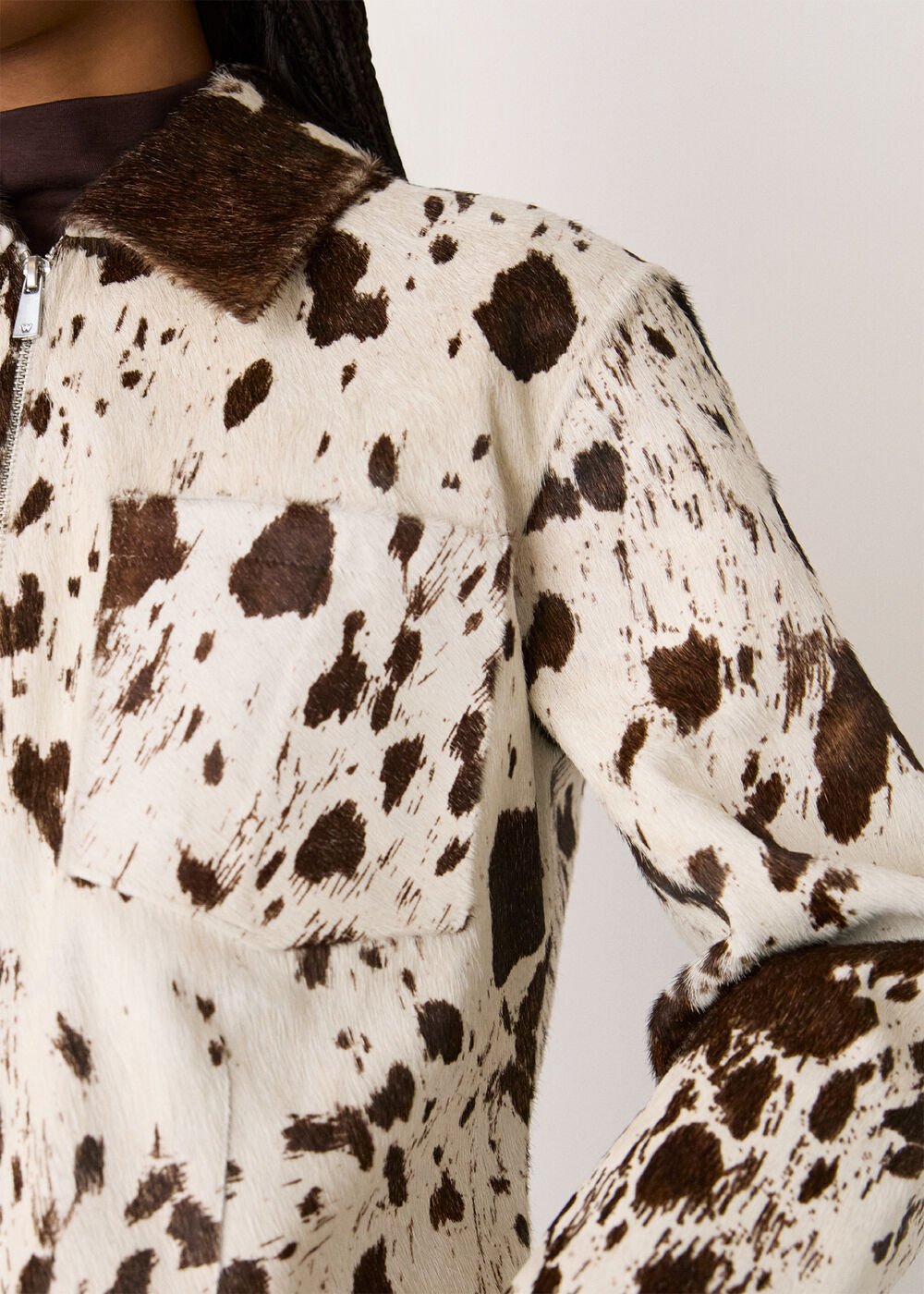 Brown/Multi Cow Print Zip Jacket