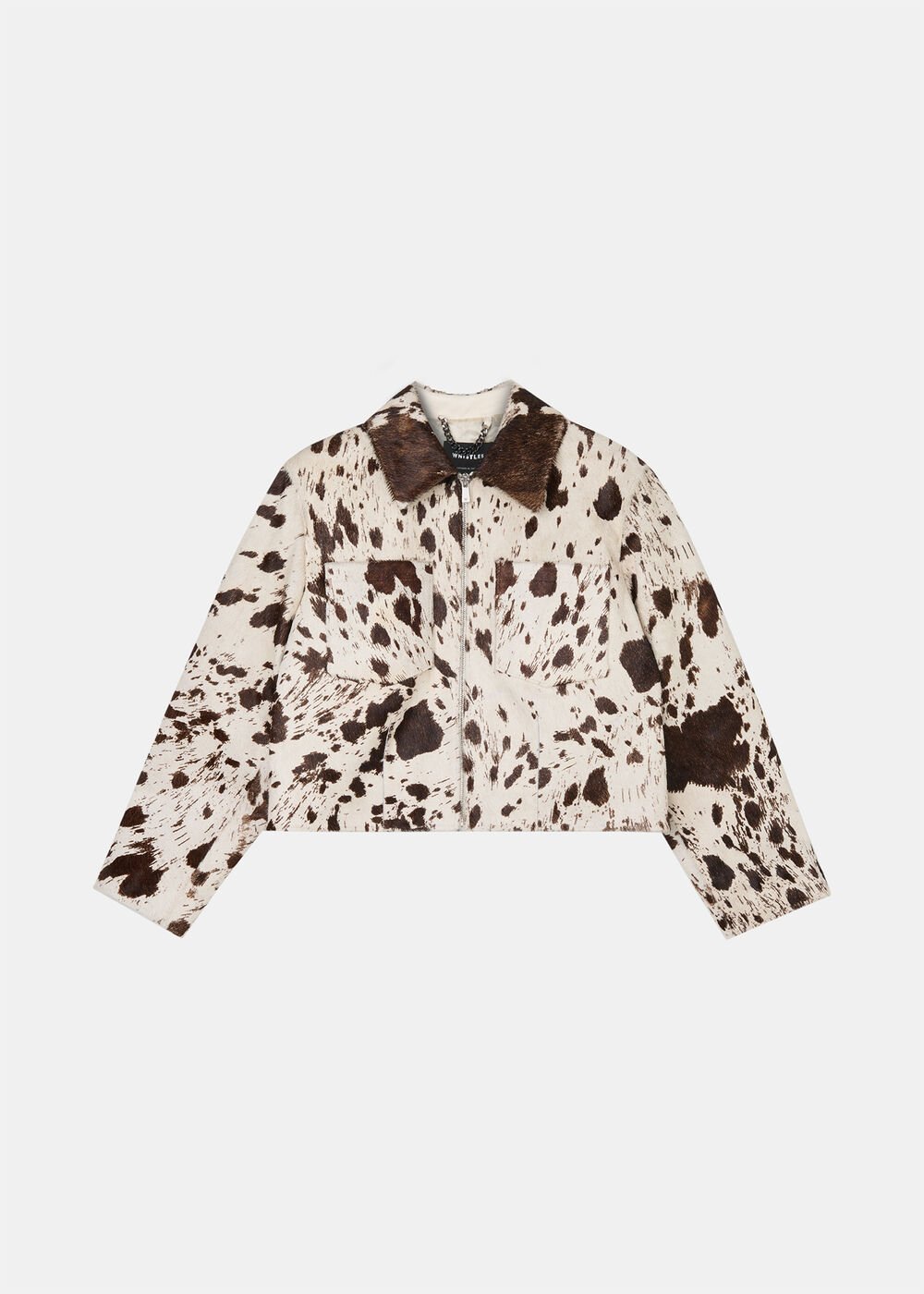Brown/Multi Cow Print Zip Jacket