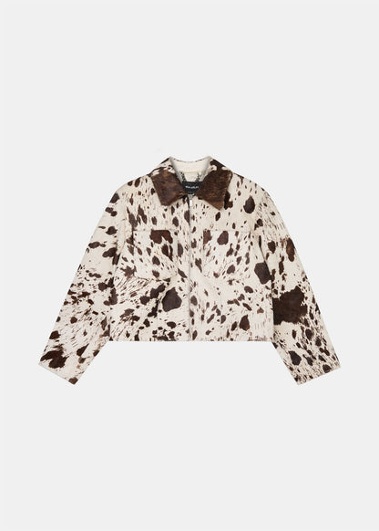 Brown/Multi Cow Print Zip Jacket