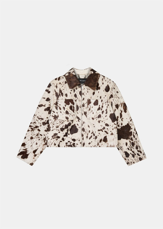 Brown/Multi Cow Print Zip Jacket