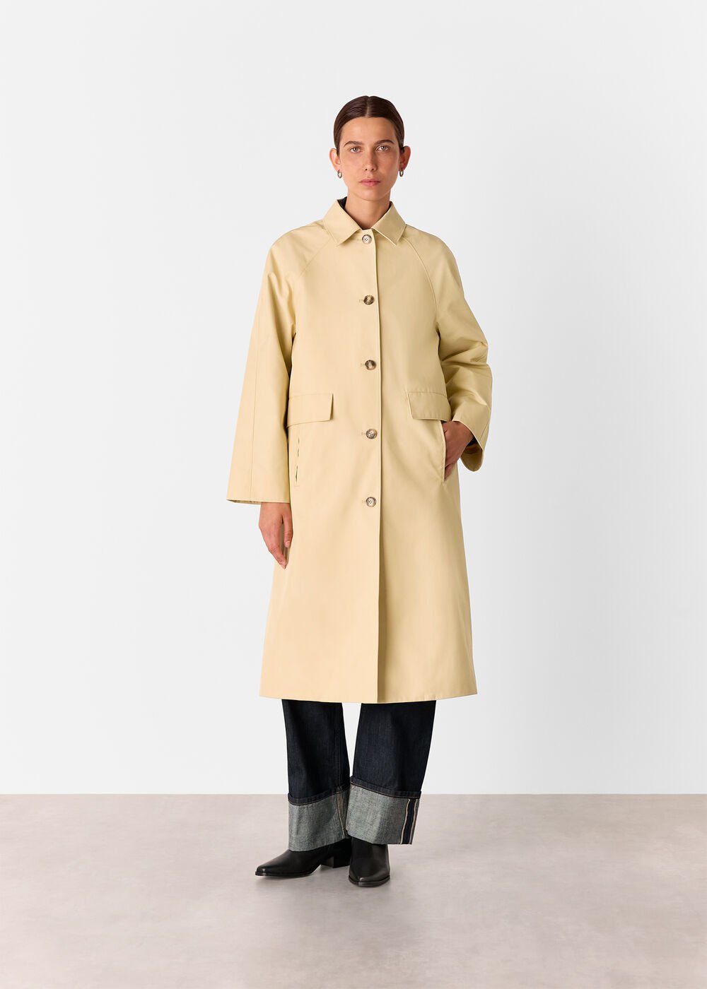 Neutral Car Coat With Pocket Detail