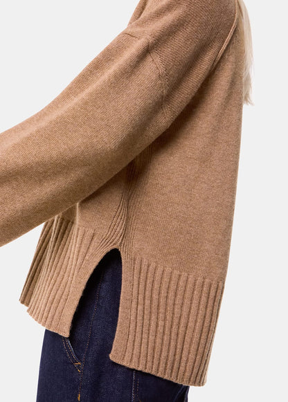 Camel Cashmere Blend Ribbed Cardigan