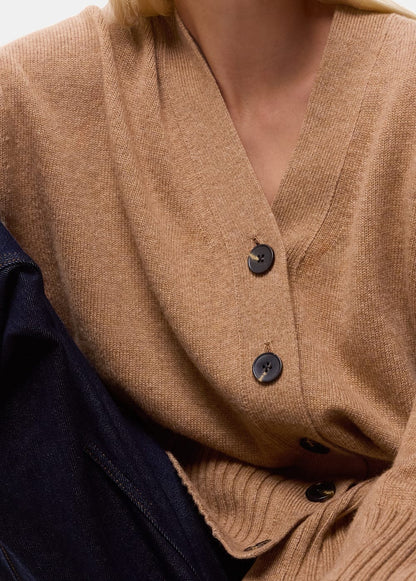 Camel Cashmere Blend Ribbed Cardigan