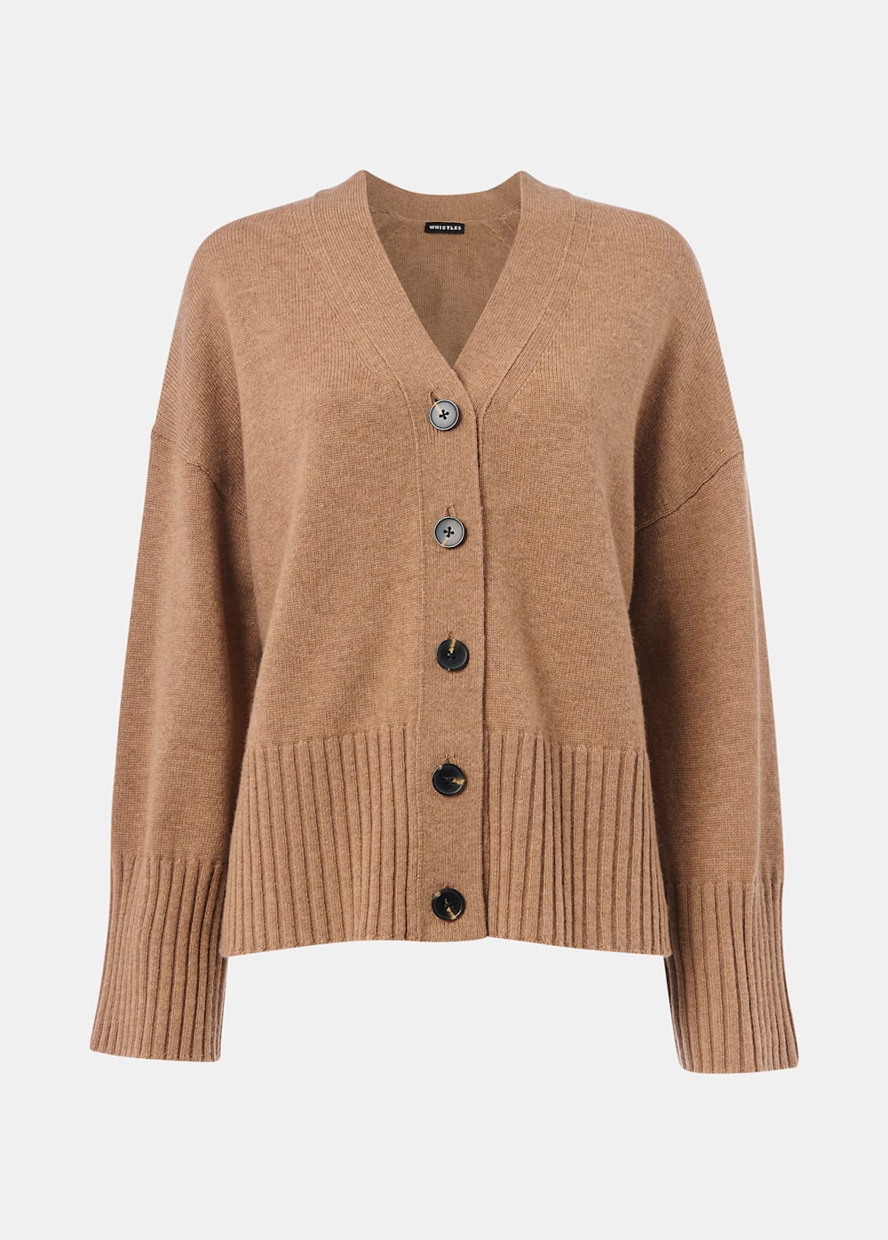 Camel Cashmere Blend Ribbed Cardigan