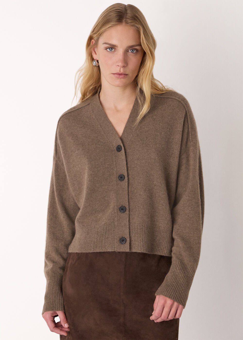 Neutral Cashmere Button Cardigan