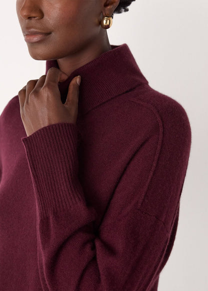 Burgundy Cashmere Seam Roll Neck Knit
