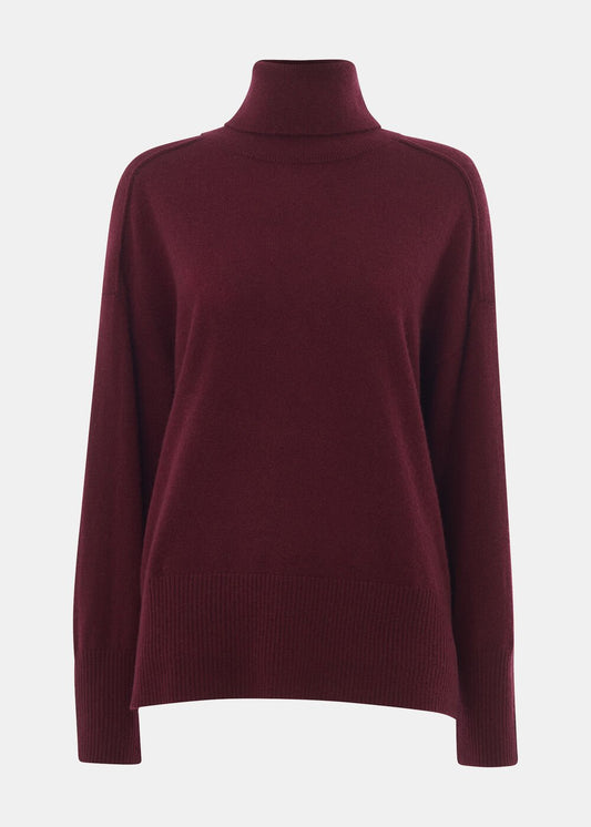 Burgundy Cashmere Seam Roll Neck Knit