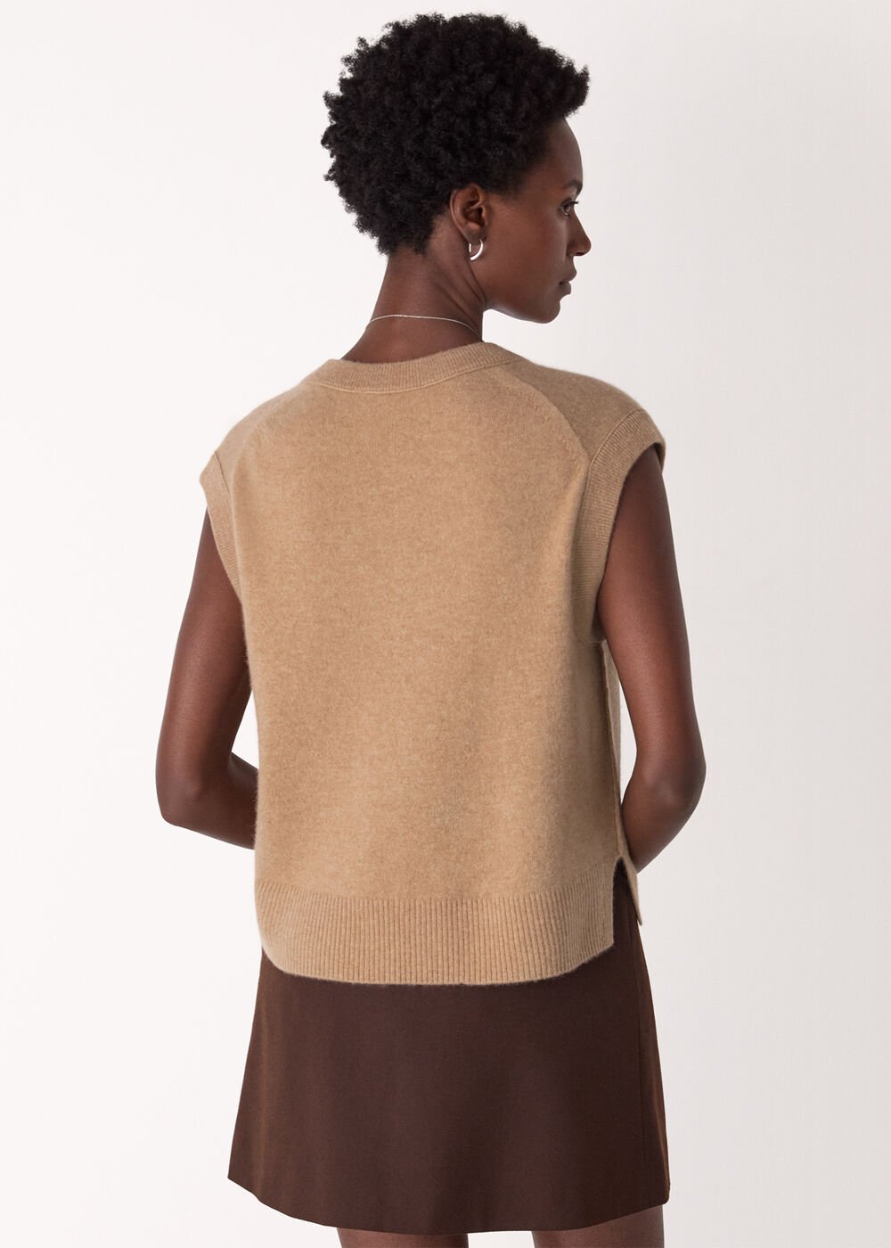 Camel Cashmere V Neck Tank