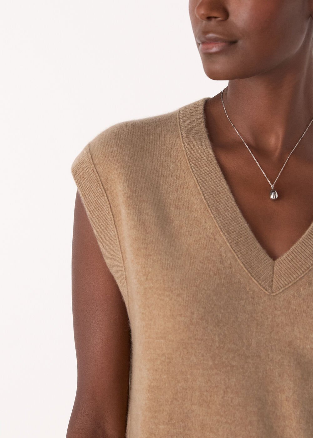 Camel Cashmere V Neck Tank