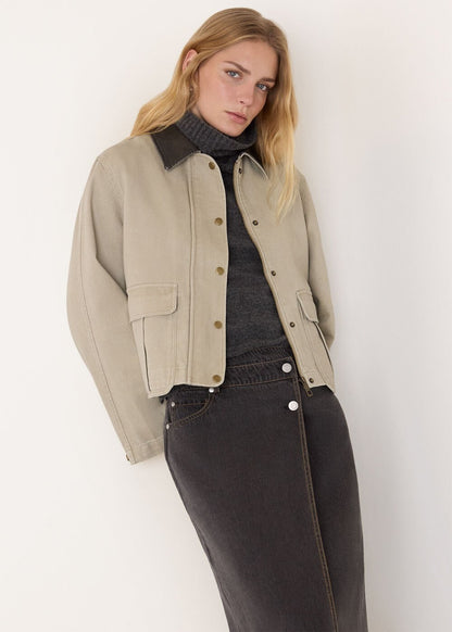 Taupe Casual Contrast Collar Jacket
