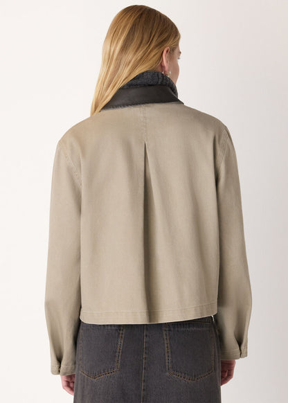 Taupe Casual Contrast Collar Jacket