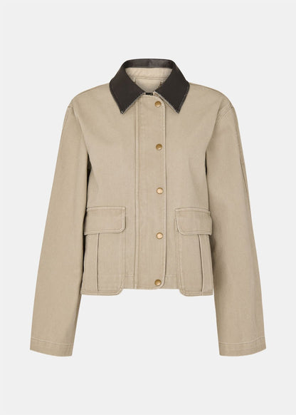 Taupe Casual Contrast Collar Jacket