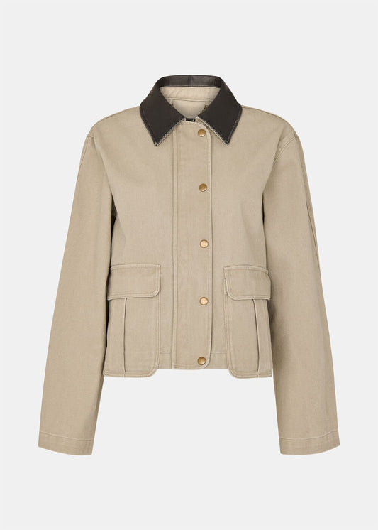 Taupe Casual Contrast Collar Jacket