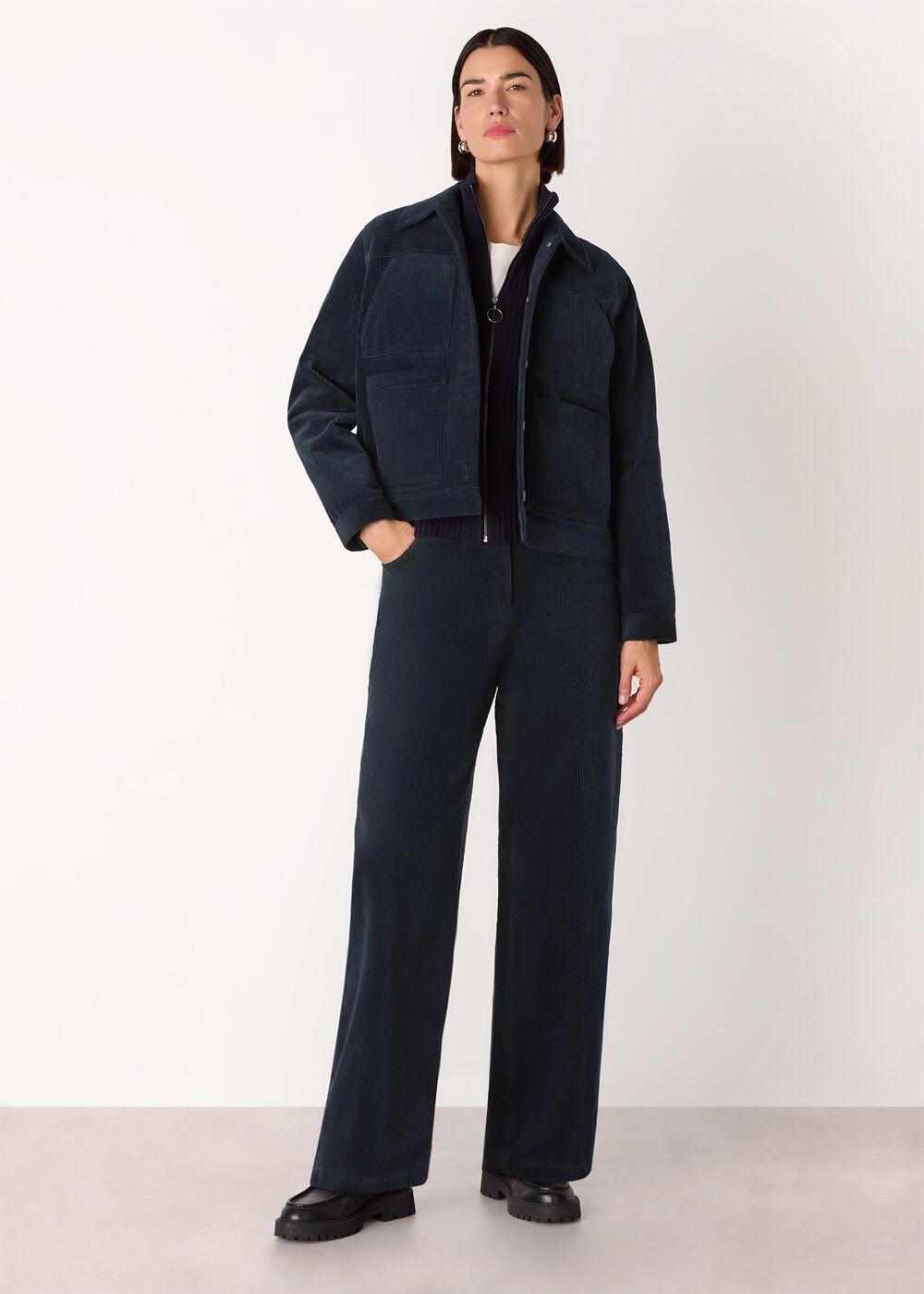 Navy Casual Pocket Cord Jacket