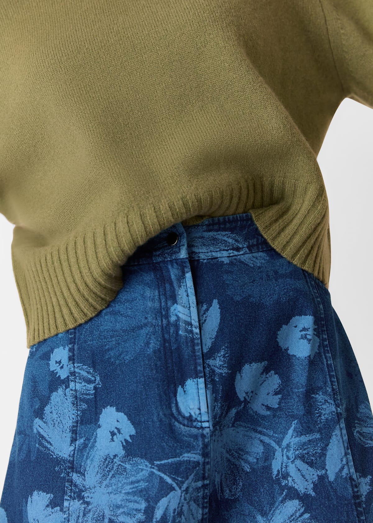 Denim Chalk Print Denim Midi Skirt