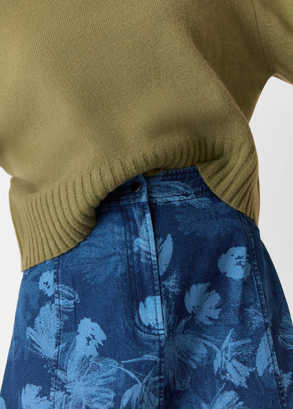 Denim Chalk Print Denim Midi Skirt