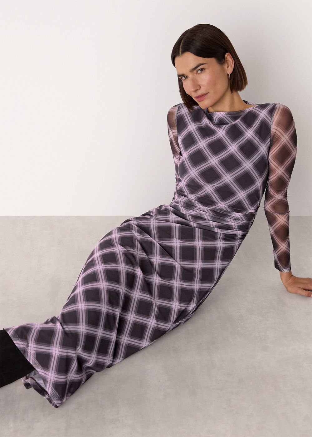 Burgundy/Multi Check Mesh Dress