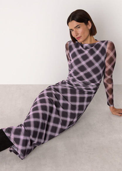 Burgundy/Multi Check Mesh Dress