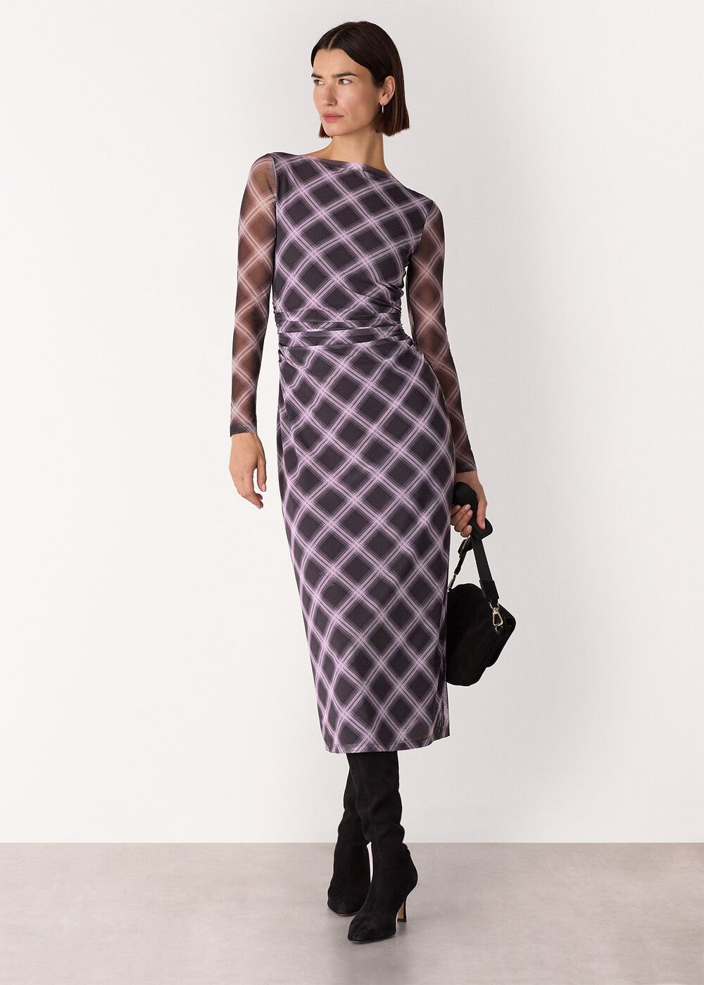 Burgundy/Multi Check Mesh Dress