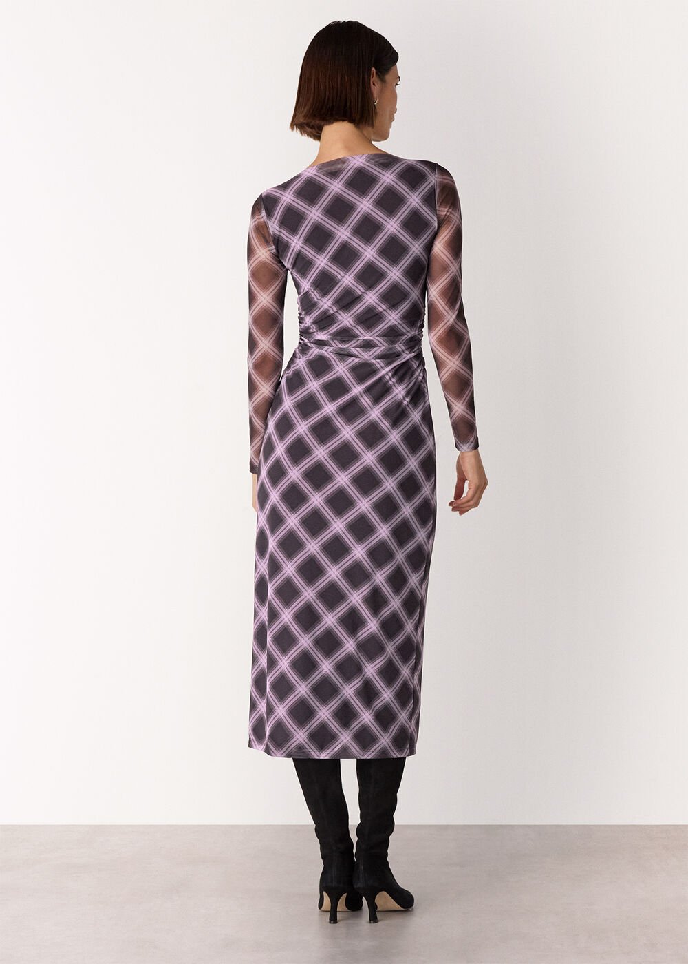 Burgundy/Multi Check Mesh Dress