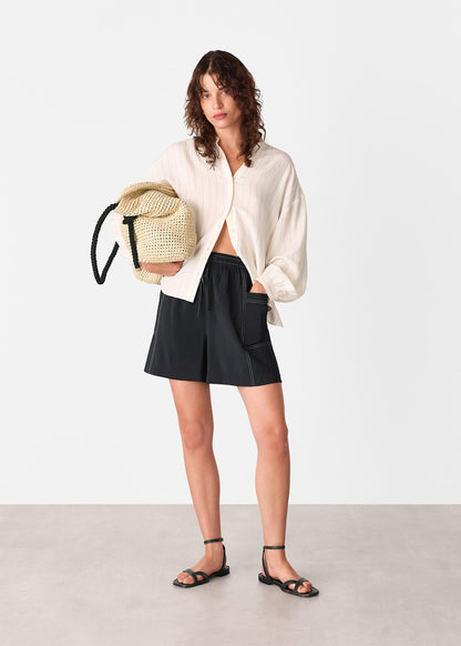 Black/Multi Contrast Stitch Pull On Short