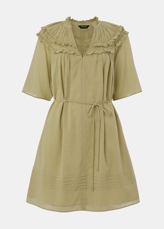 Khaki Cotton Frill Mini Dress