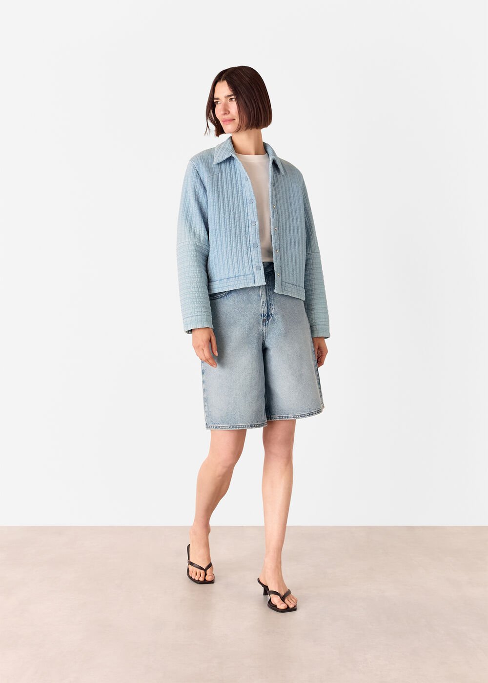 Pale Blue Cotton Quilted Chambray Jacket