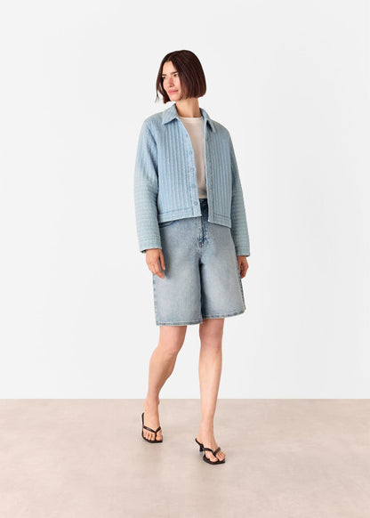 Pale Blue Cotton Quilted Chambray Jacket