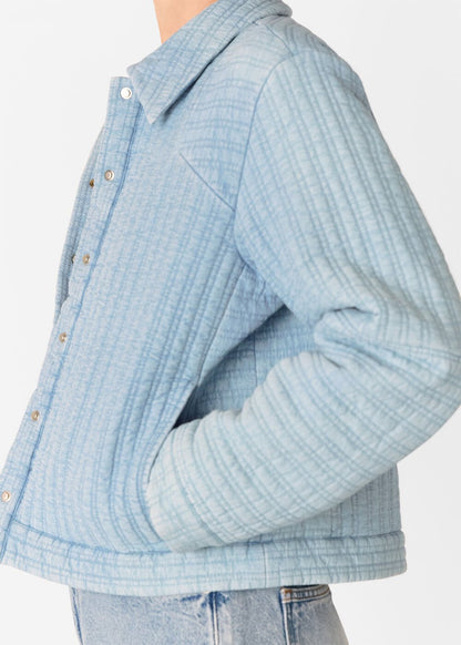Pale Blue Cotton Quilted Chambray Jacket