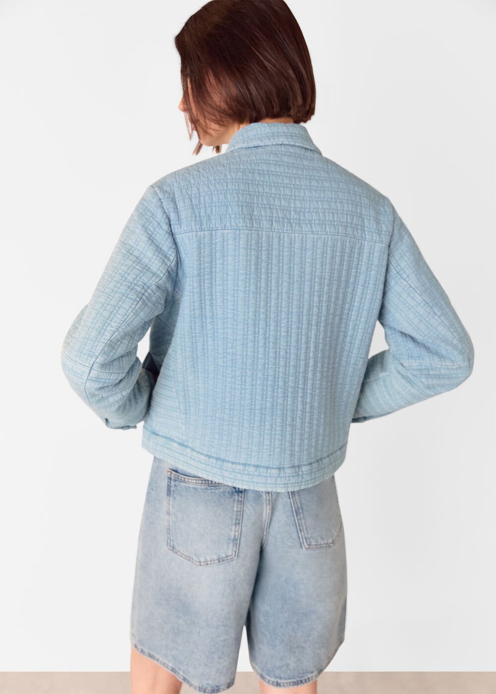 Pale Blue Cotton Quilted Chambray Jacket