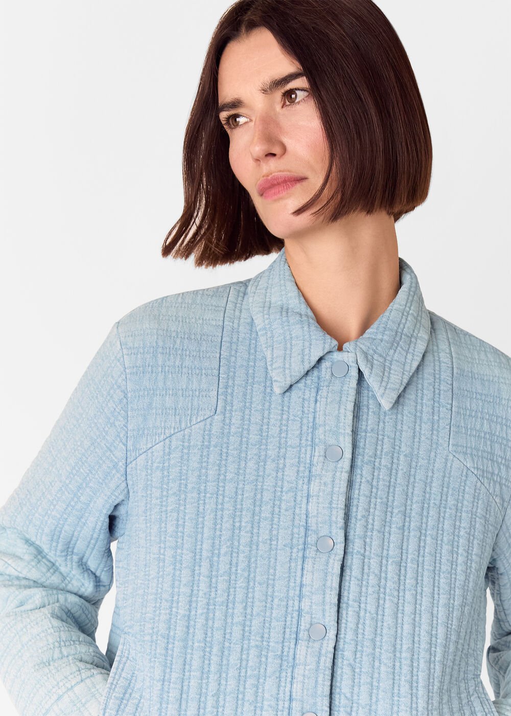 Pale Blue Cotton Quilted Chambray Jacket