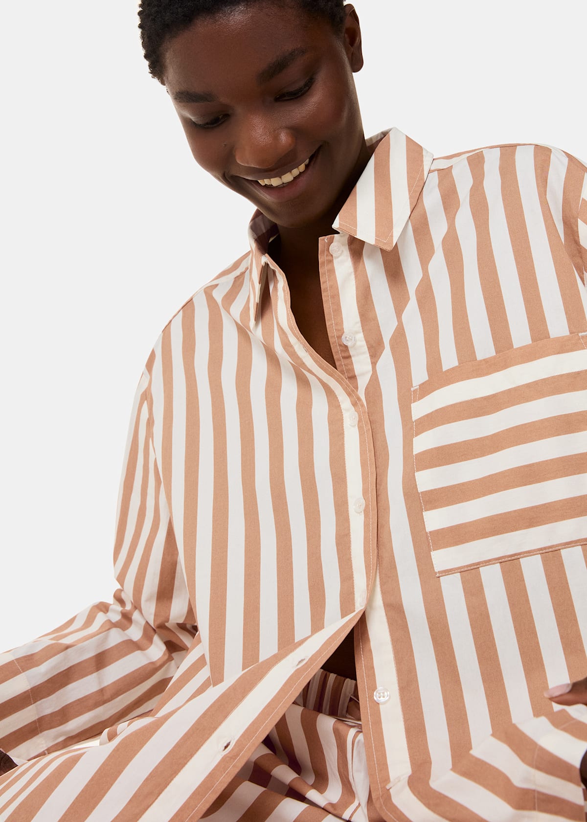 Ivory/Multi Cotton Stripe Pyjama Shirt